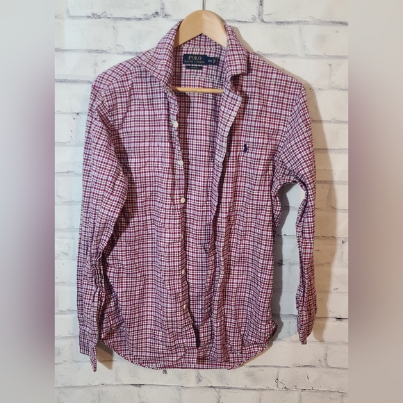 Polo Ralph Lauren Men's Pink Plaid Button Up Slim Fit Shirt Med - Picture 1 of 4